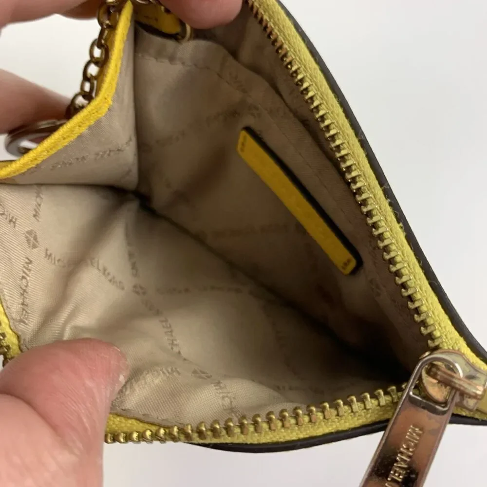 Michael Kors Jet Set Travel Saffiano Leather Coin‎ Pouch Yellow Small Key Zip